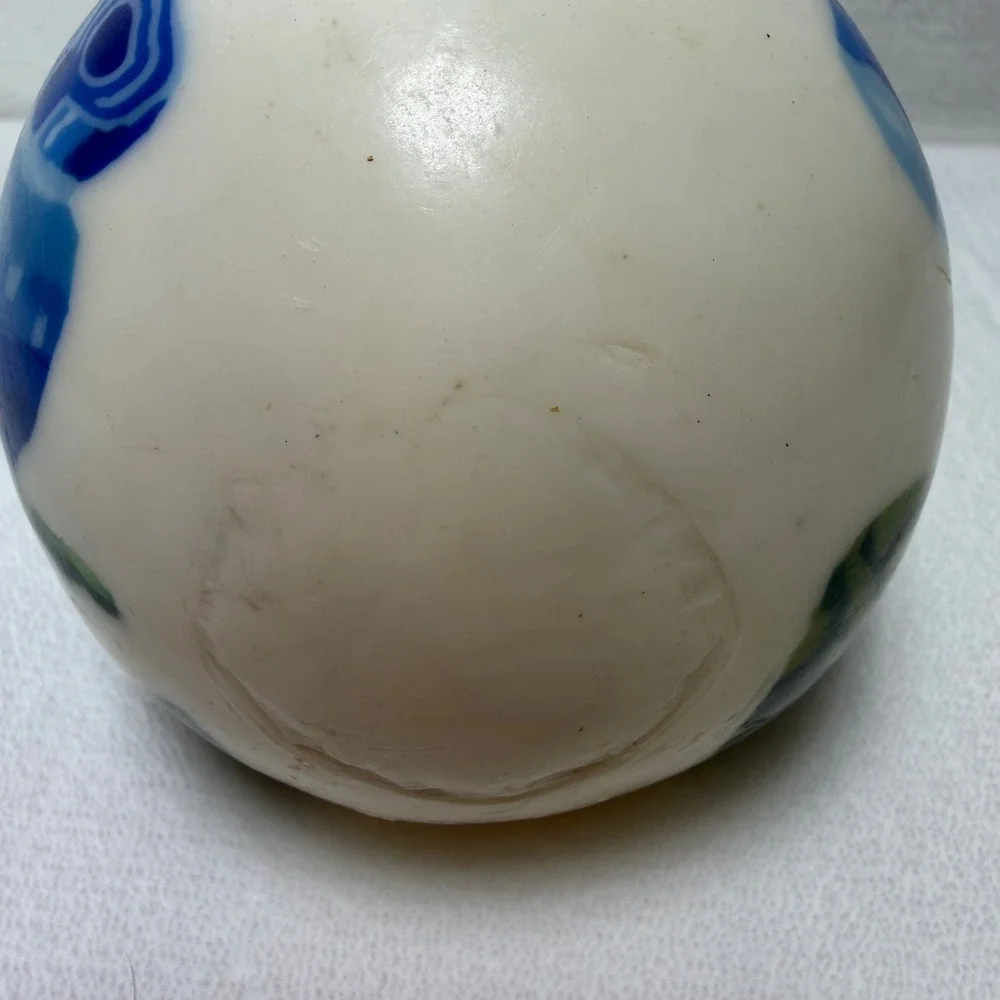 Lifelines Sculpted Candle Round Sphere Blue Floral Rose White Wax Art Decor